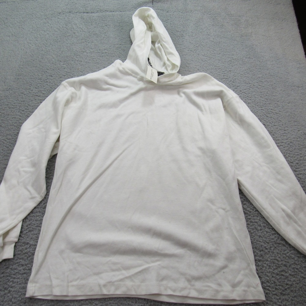 IOU Men's White Long‎ Sleeve Hoodie Pullover Basic Casual Top Size L